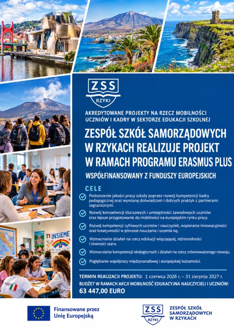 Erasmus+ w ZSS Rzyki – stawiamy na rozwój i współpracę międzynarodową Erasmus+ (2026/2027)