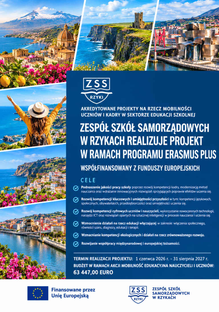 Erasmus+ w ZSS Rzyki – stawiamy na rozwój i współpracę międzynarodową Erasmus+ (2026/2027)